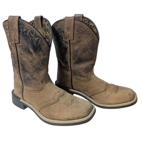 Smoky Mountain Brown Leather Western Cowboy  Boots Kids Size 3 Youth Square Toe - Picture 1 of 12